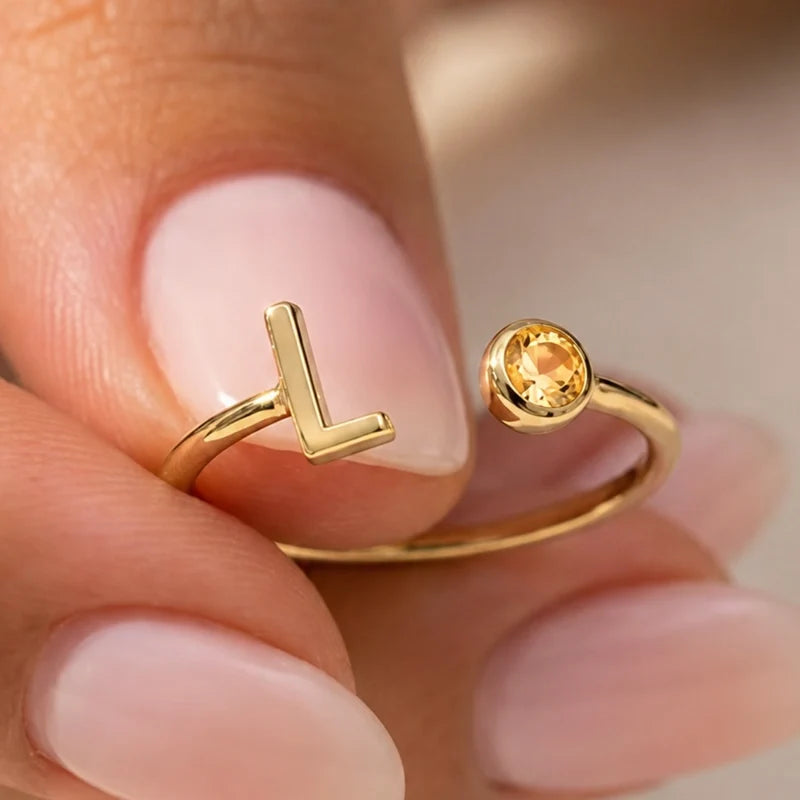 Nalia ring met initiaal en geboortesteen – foto 4