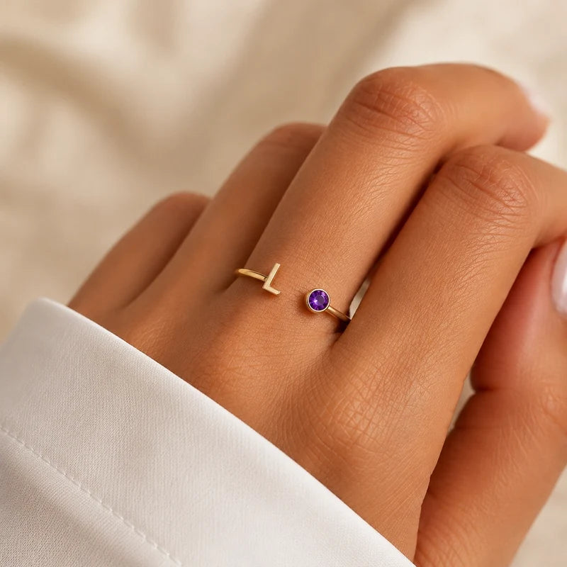 Nalia ring met initiaal en geboortesteen – foto 2
