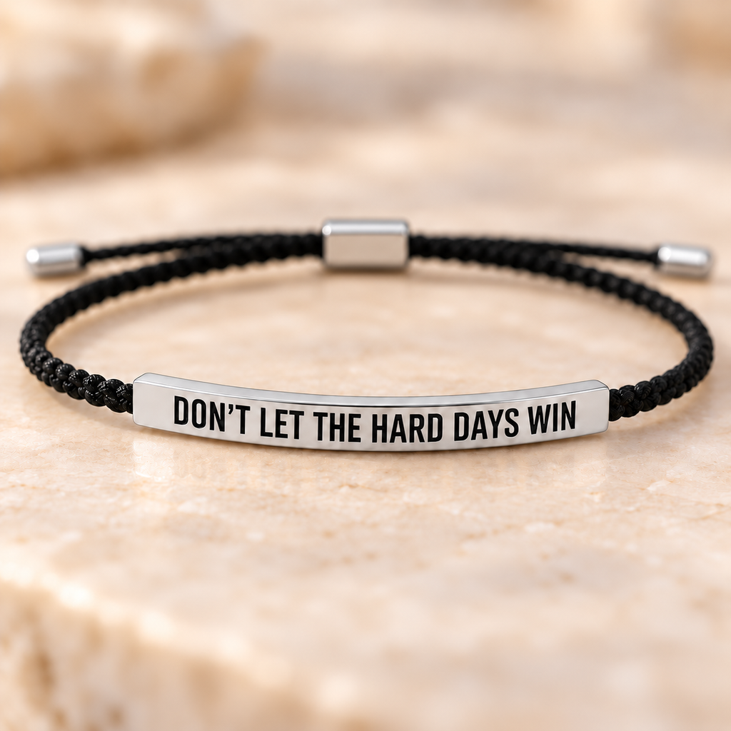 Kracht armband met boodschap – zwart, zilver