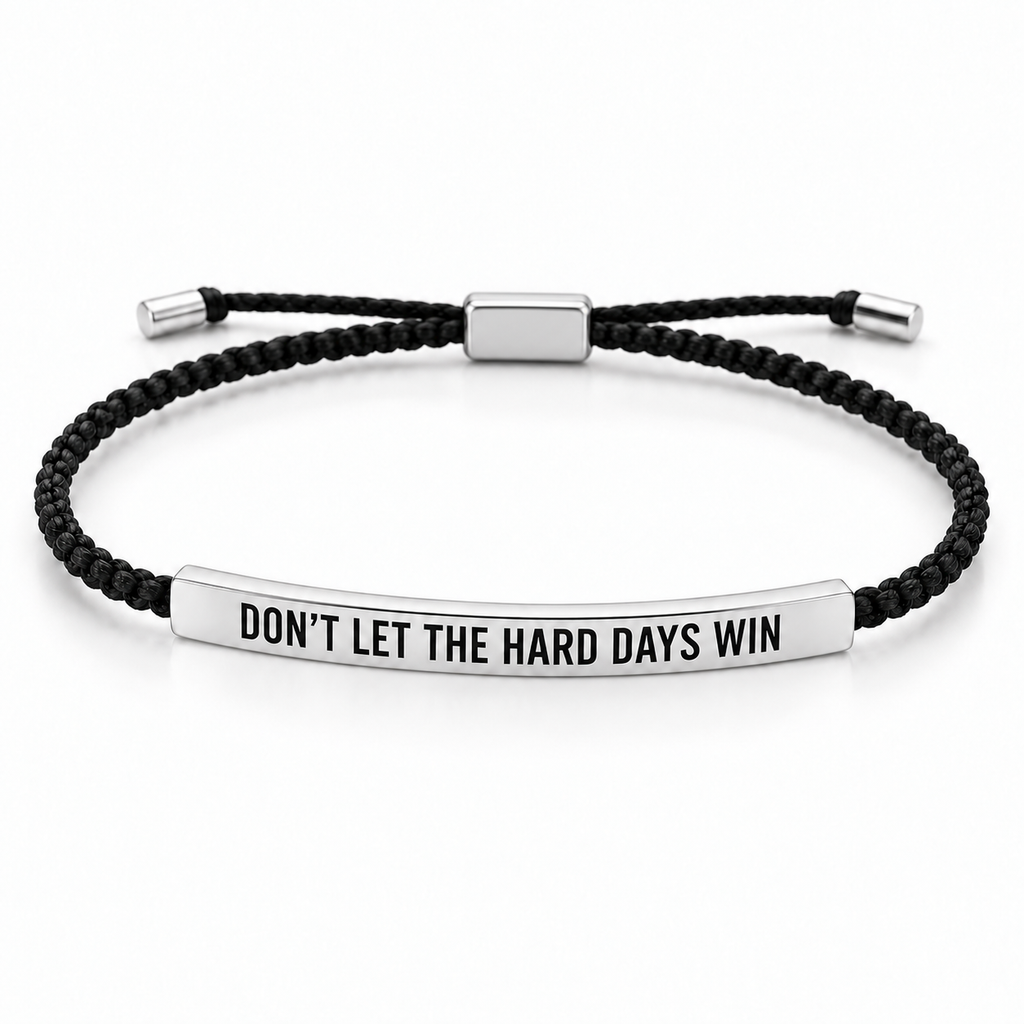 Kracht armband met boodschap – zwart, zilver