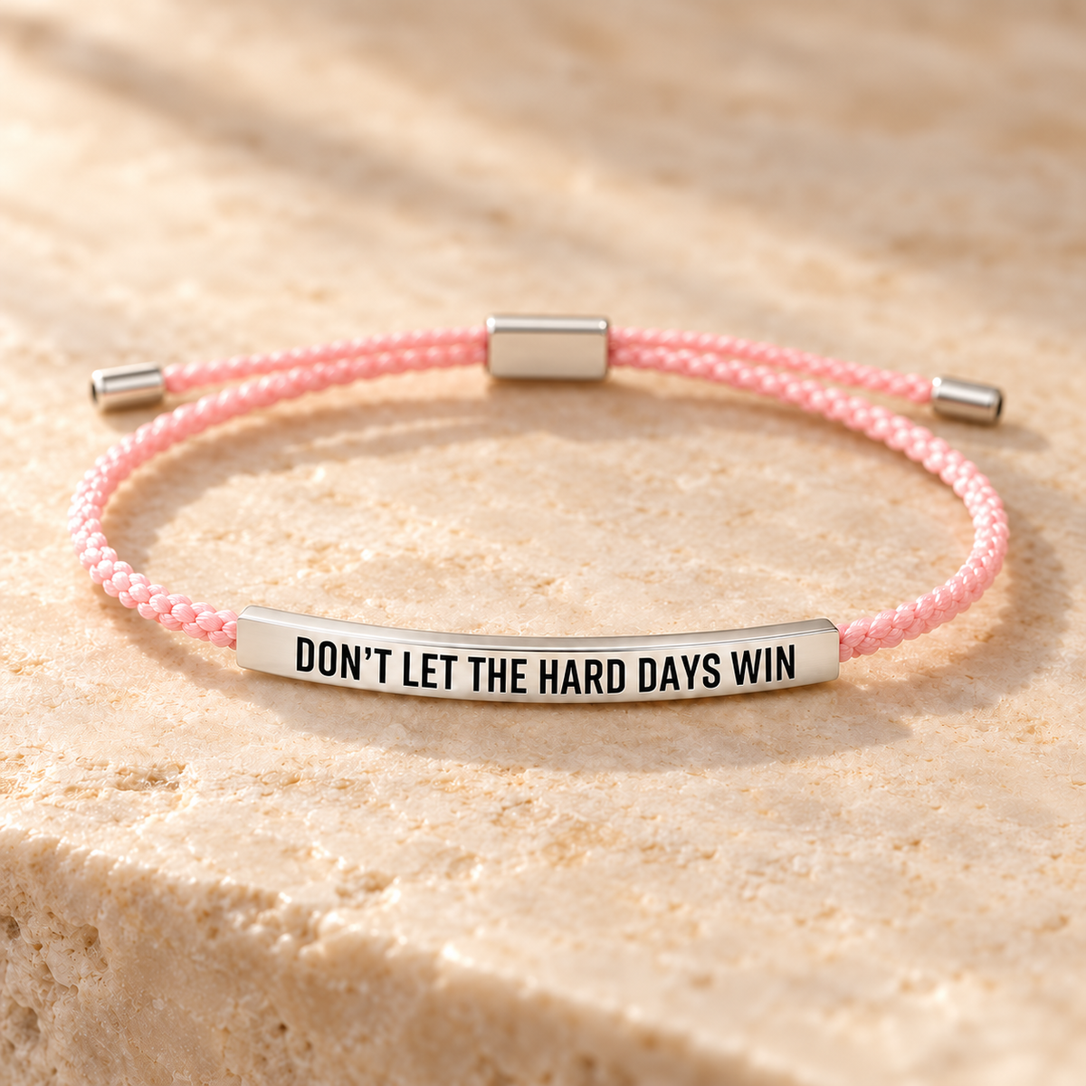 Kracht armband met boodschap – roze, zilver