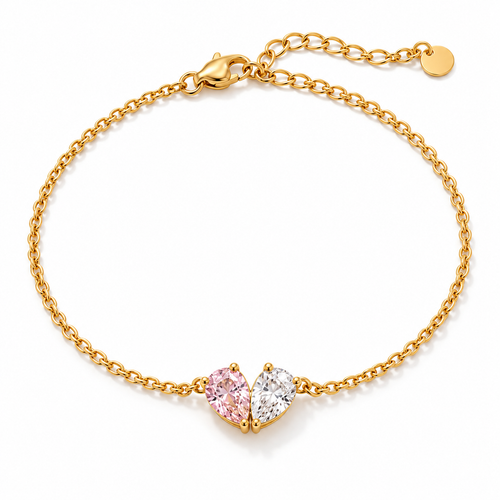 Elara armband met twee geboortestenen – goud, tweekleurig hart