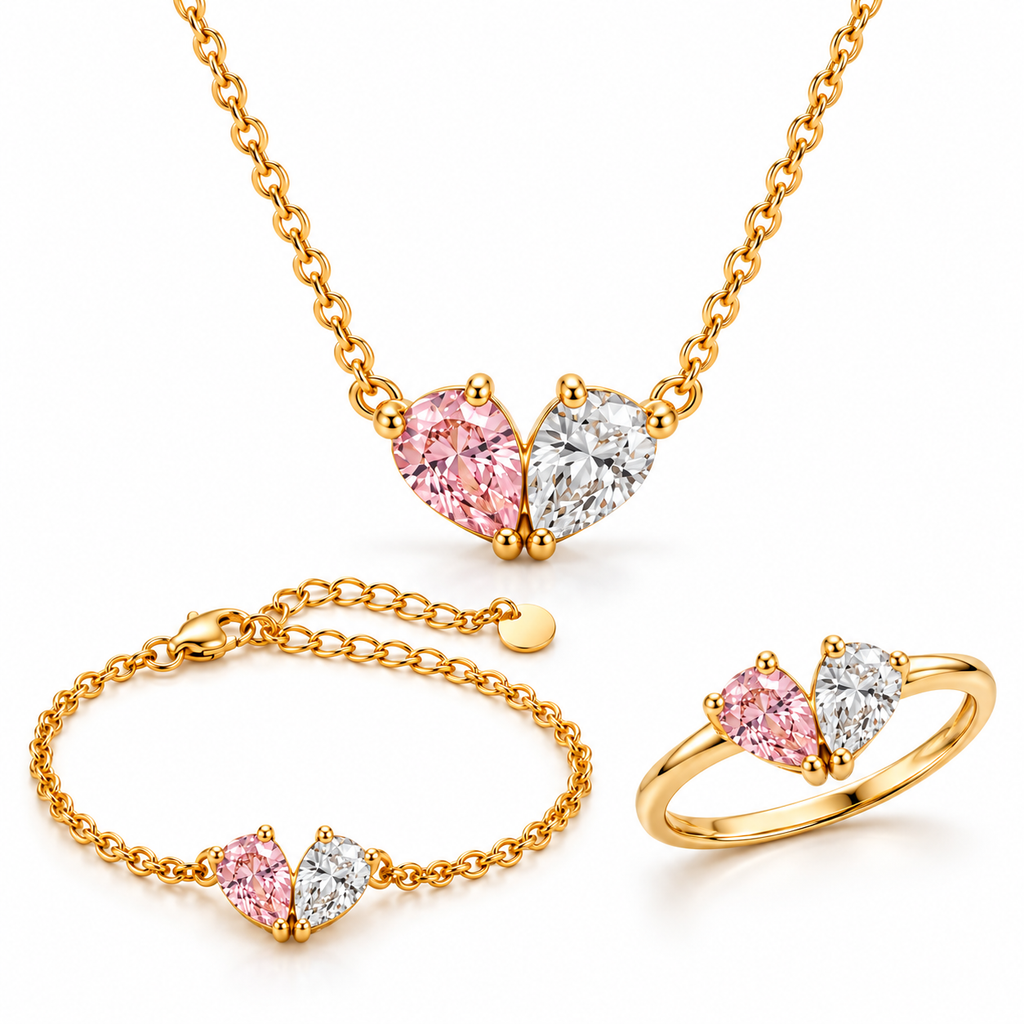 Elara ketting met hart en twee geboortestenen – goud, sieradenset