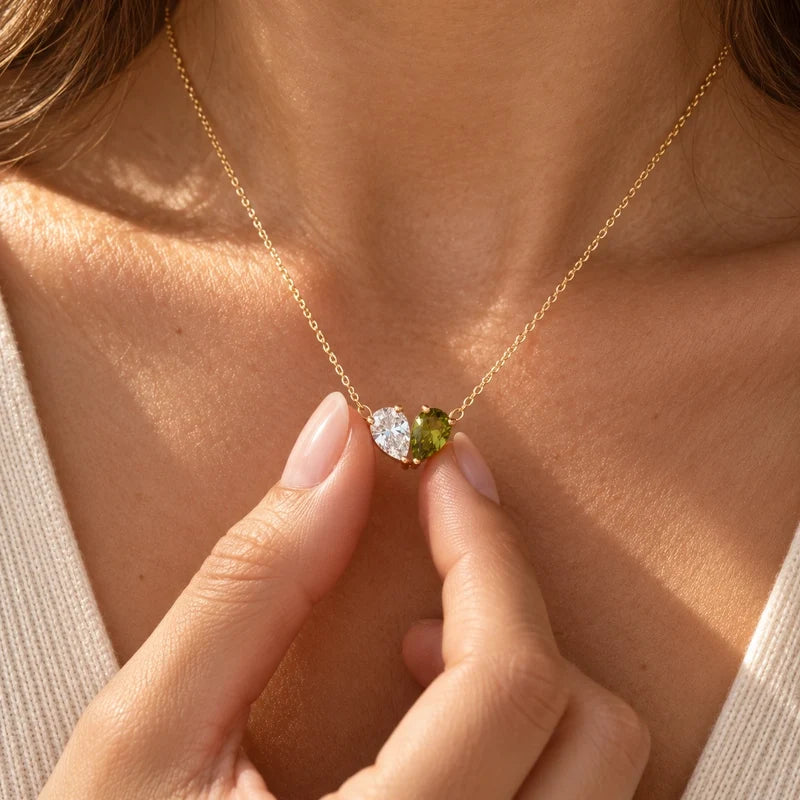 Elara ketting met hart en twee geboortestenen – foto 4